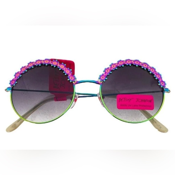 Betsey Johnson Sunglasses with Purple and Green Metallic Floral Design NWT - Picture 1 of 6